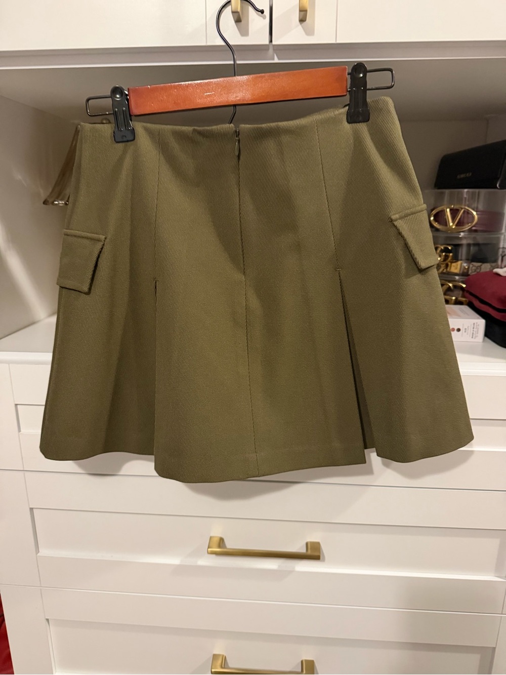 STAUD Olive Green Mini Skirt with Button Detail - Picture 7 of 8
